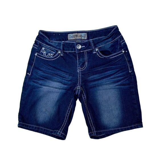 Apollo Juniors Size 5/6 Mid-Rise Blue Embroidered Bermuda Shorts - Picture 3 of 9